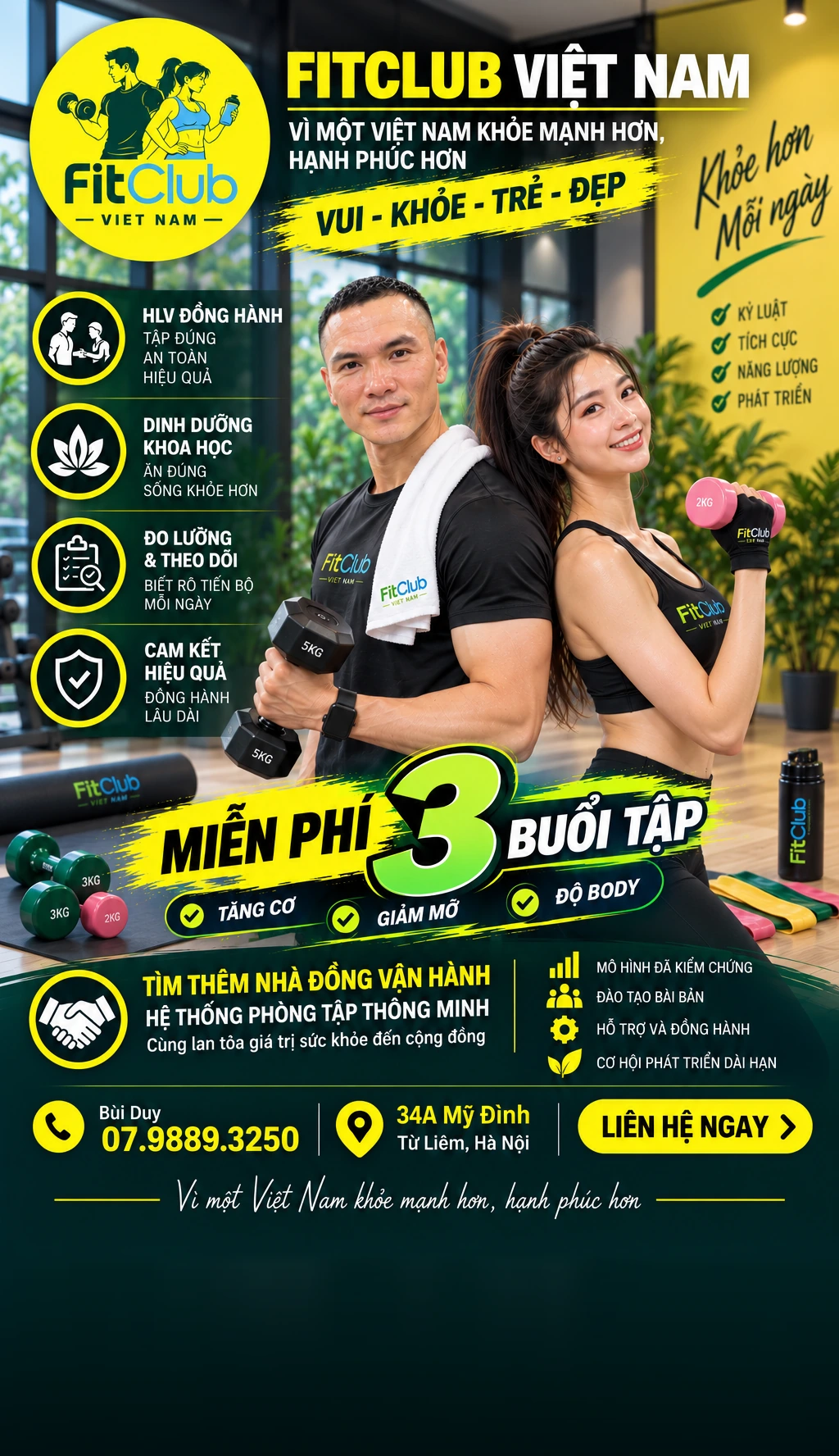 FitClub Việt Nam — Miễn phí 3 buổi tập: tăng cơ, giảm mỡ, độ body